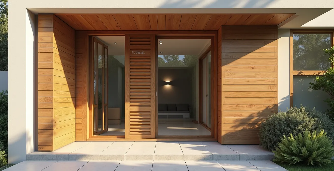 Façade de maison moderne équipée de volets composites sans entretien